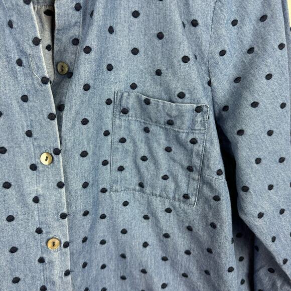 J Jill Denim Womens Button Up Shirt in Westerly Wash/Navy Blue Polka Dot Sz XS - Picture 7 of 16